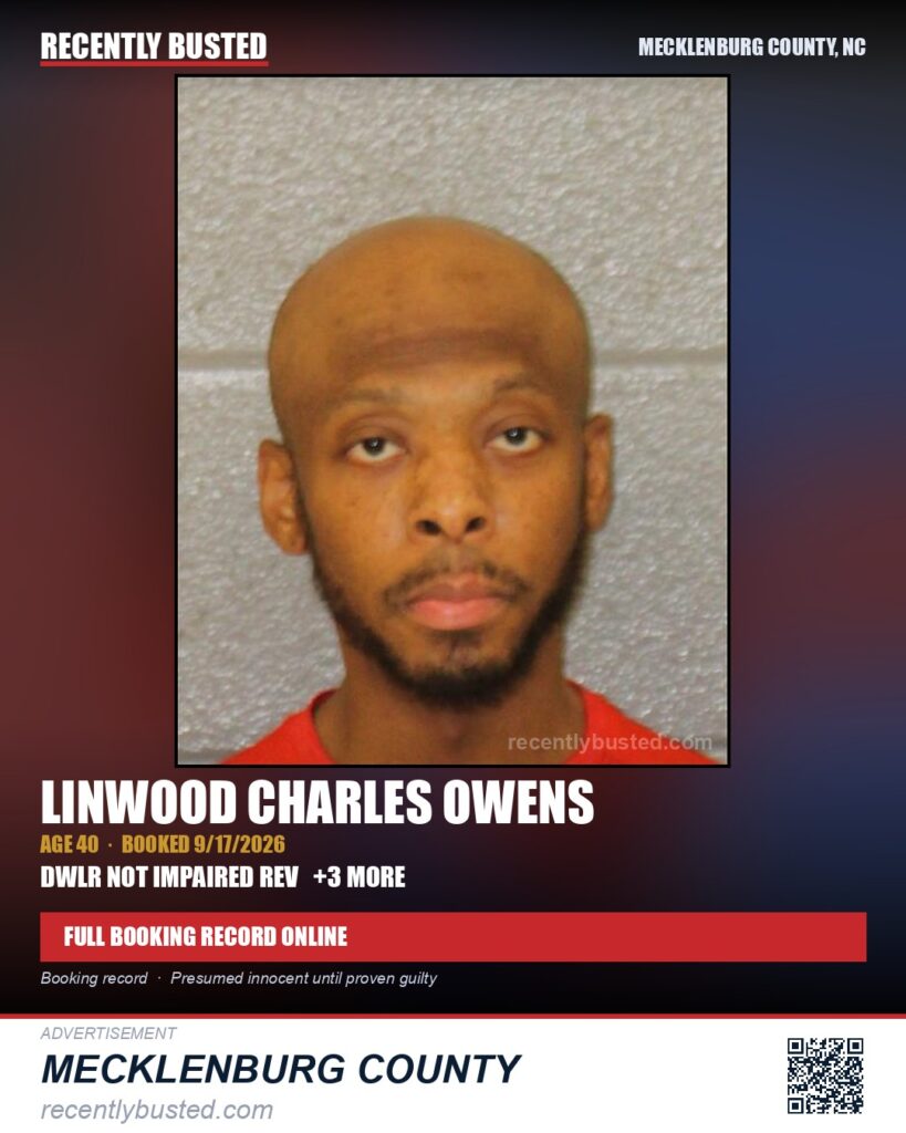 LINWOOD CHARLES OWENS — arrest record card, Mecklenburg County, North Carolina