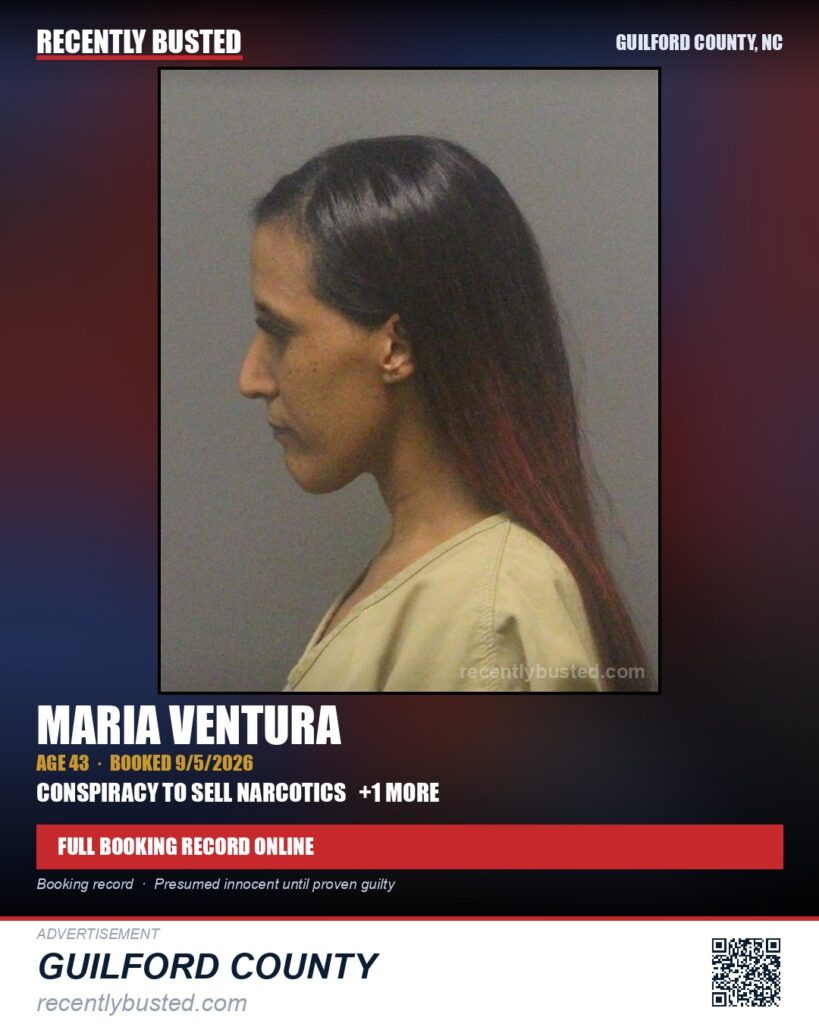 MARIA VENTURA — arrest record card, Guilford County, North Carolina