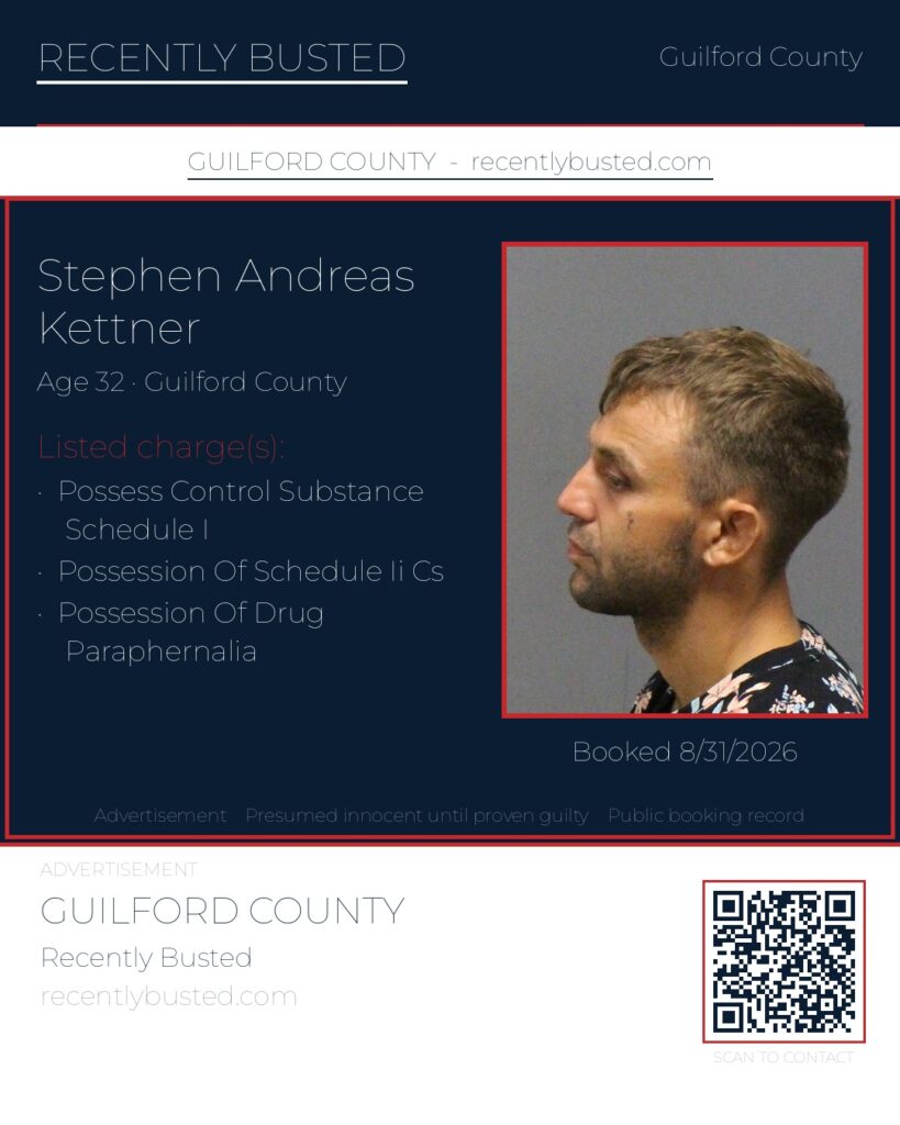 STEPHEN ANDREAS KETTNER — arrest record card, Guilford County, North Carolina