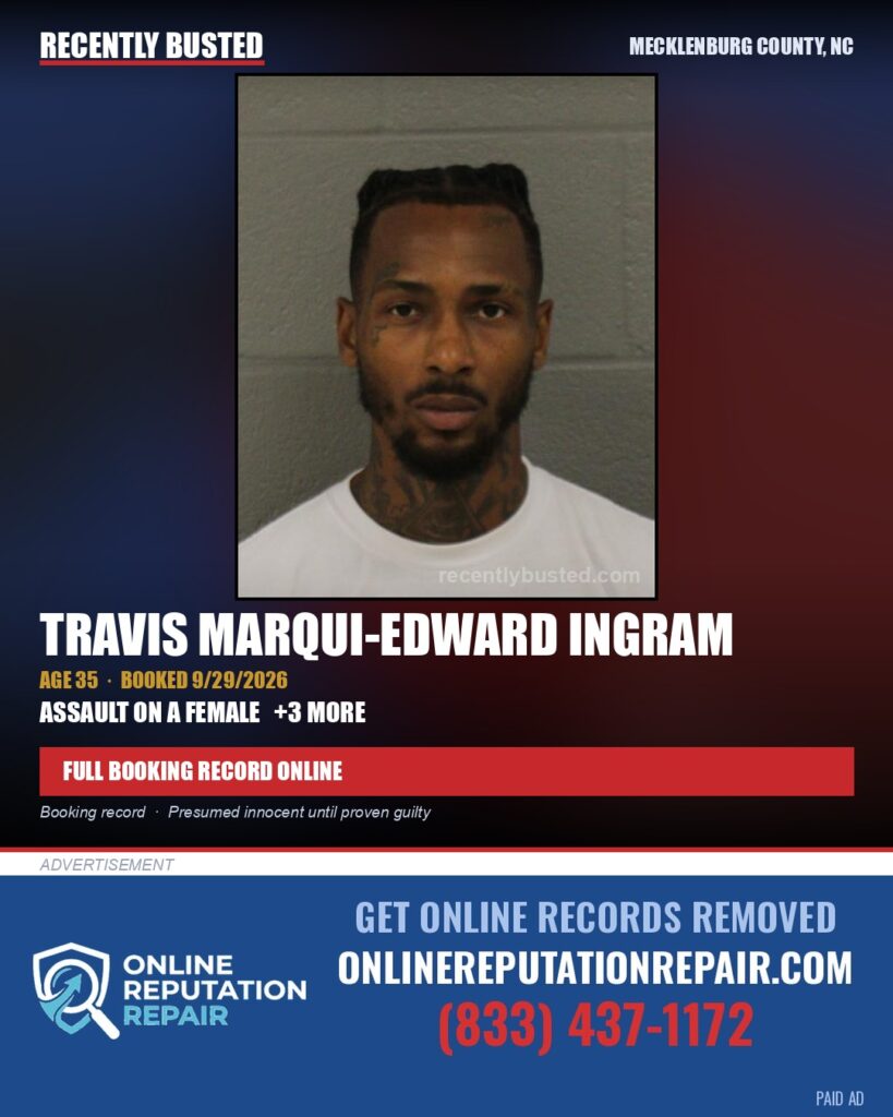 TRAVIS MARQUI-EDWARD INGRAM — arrest record card, Mecklenburg County, North Carolina