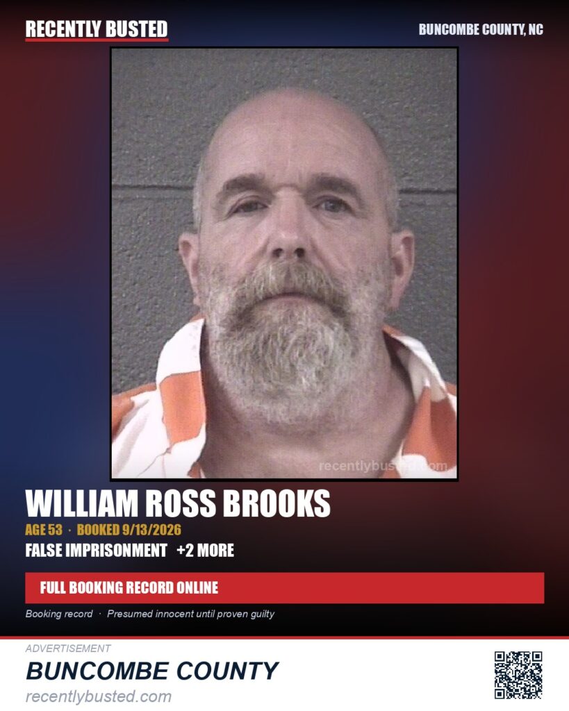 WILLIAM ROSS BROOKS — arrest record card, Buncombe County, North Carolina