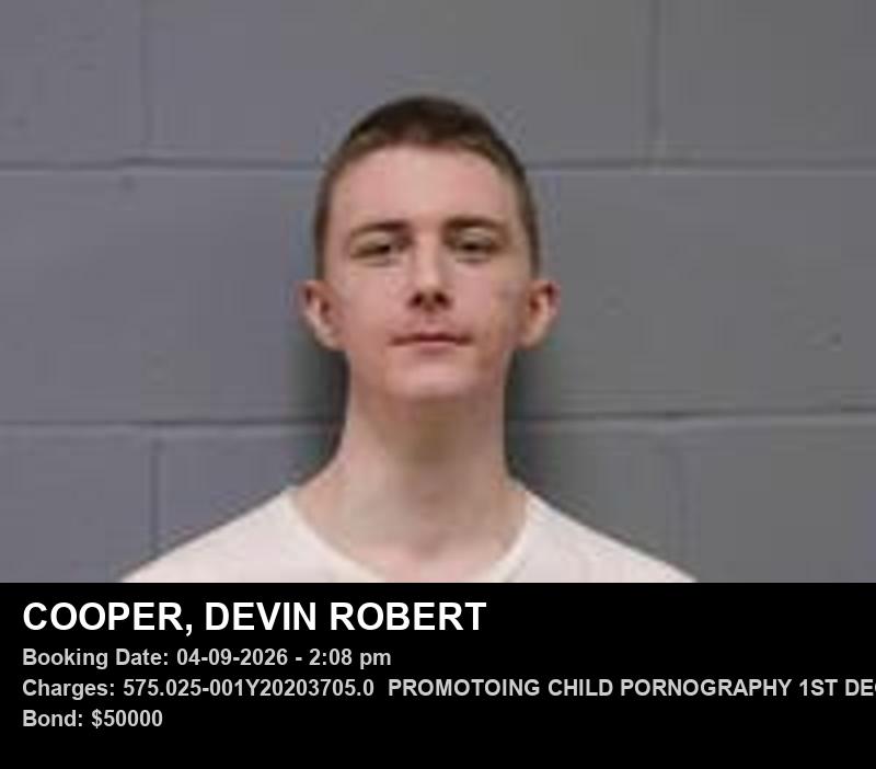 DEVIN ROBERT COOPER — arrest record card, Johnson County, Missouri