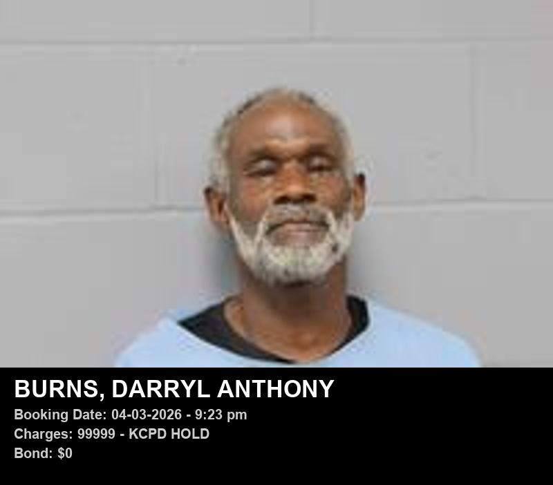 DARRYL ANTHONY BURNS — arrest record card, Johnson County, Missouri