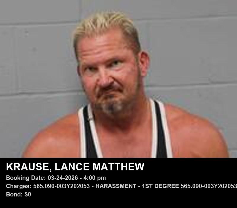 LANCE MATTHEW KRAUSE — arrest record card, Johnson County, Missouri