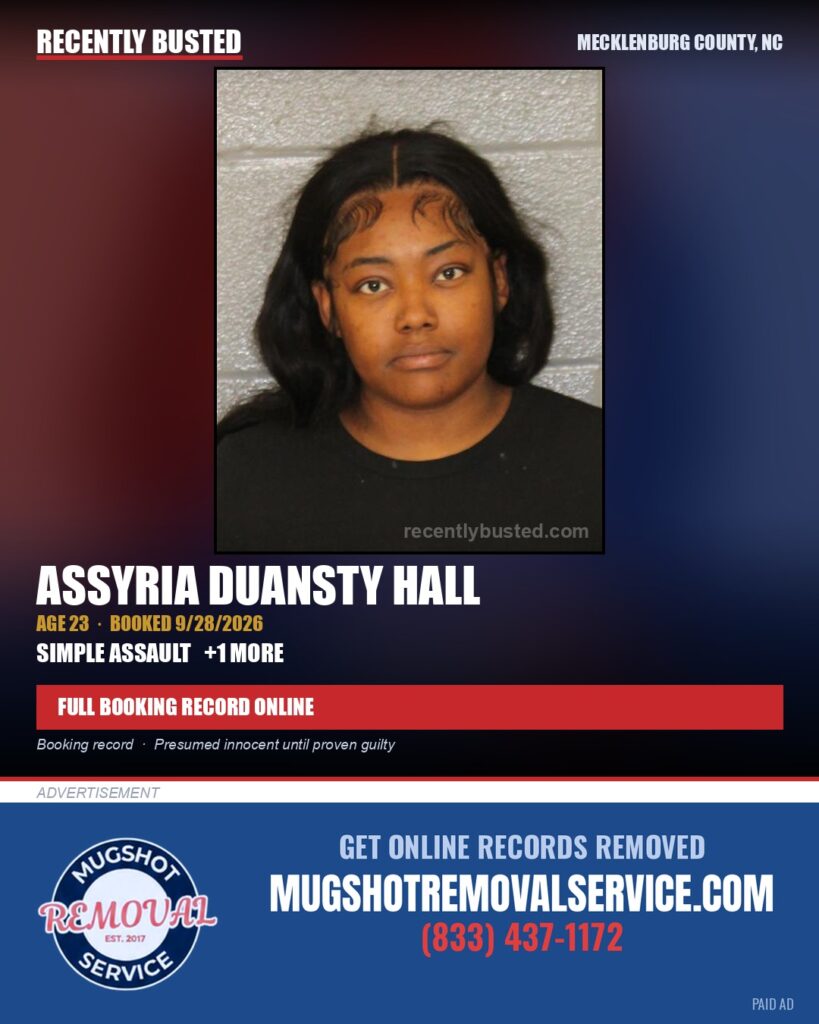 ASSYRIA DUANSTY HALL — arrest record card, Mecklenburg County, North Carolina