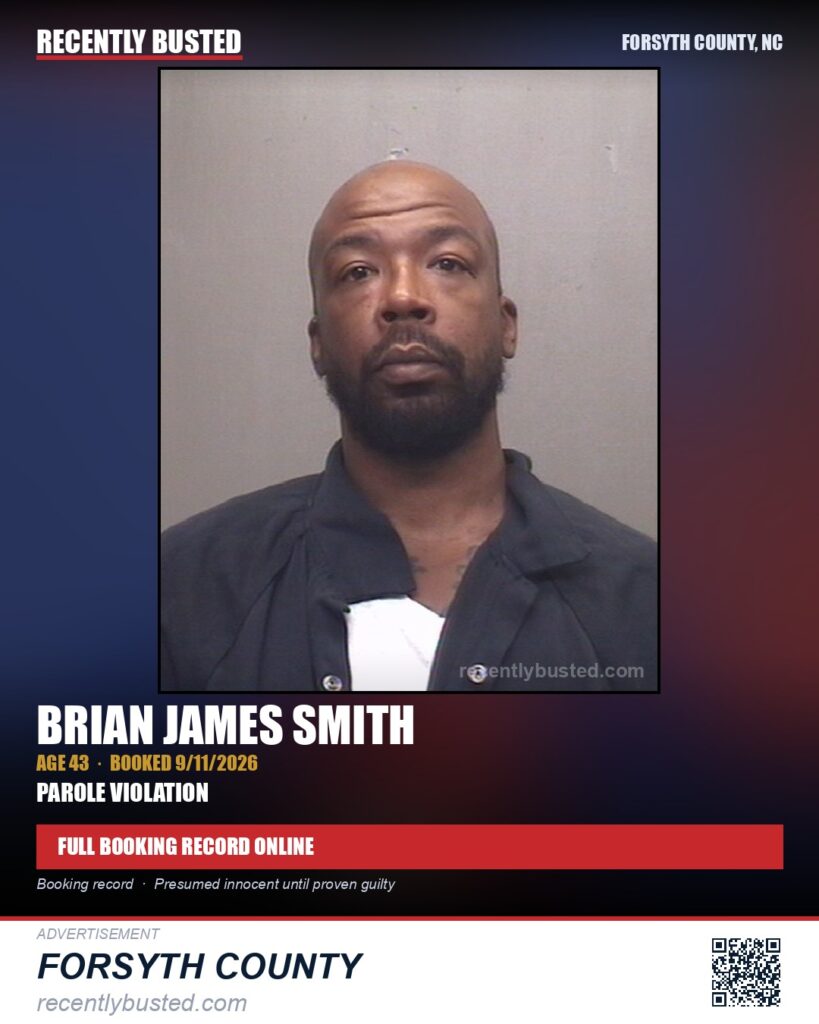 BRIAN JAMES SMITH — arrest record card, Forsyth County, North Carolina