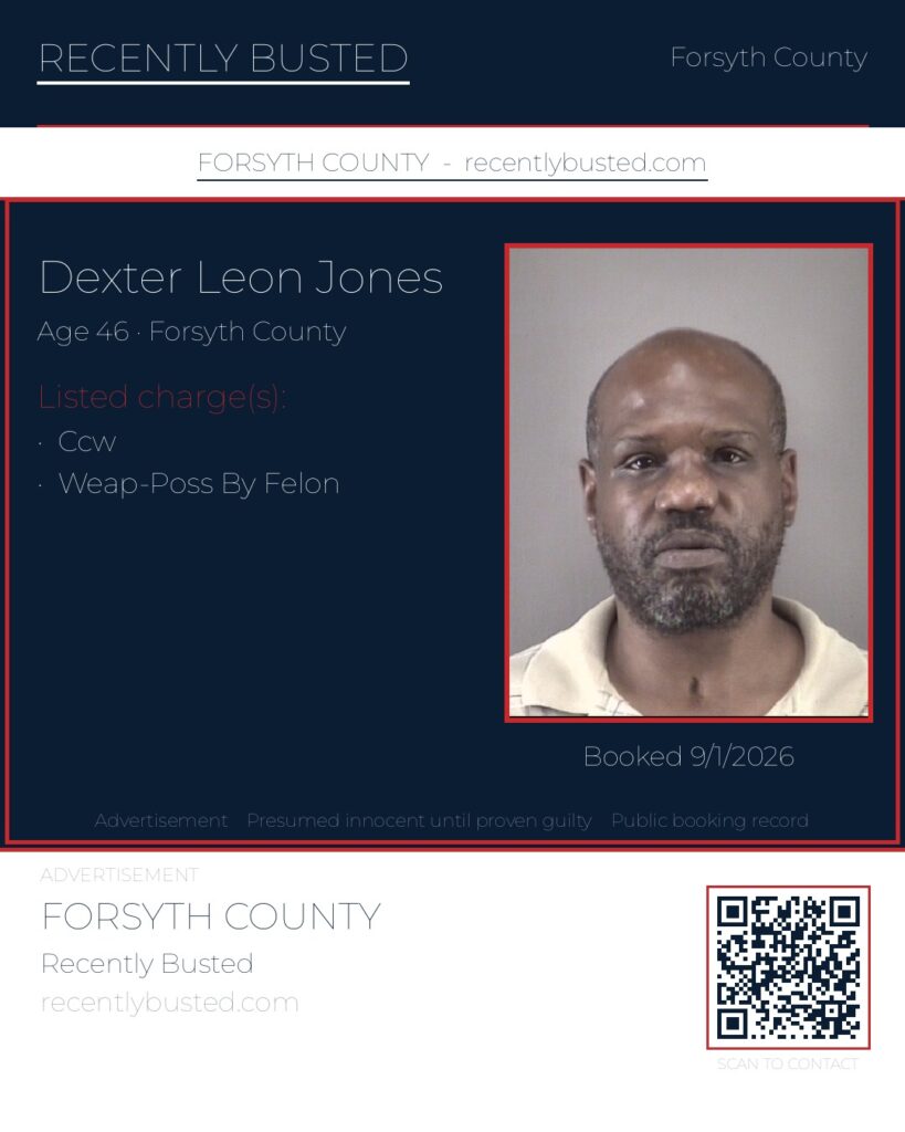 DEXTER LEON JONES — arrest record card, Forsyth County, North Carolina