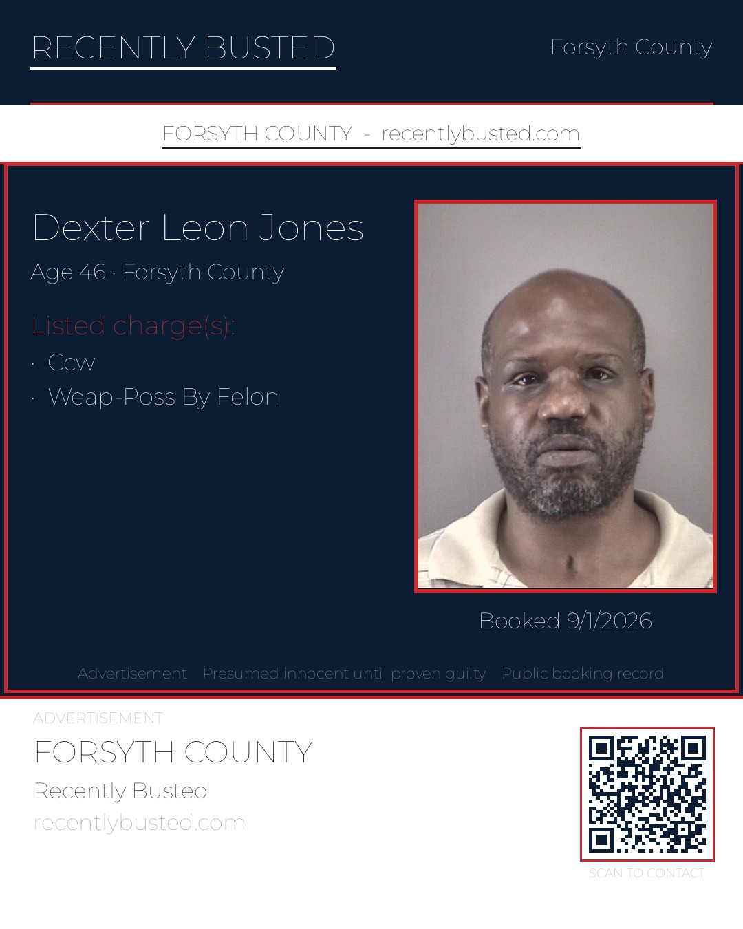 DEXTER LEON JONES — arrest record card, Forsyth County, North Carolina