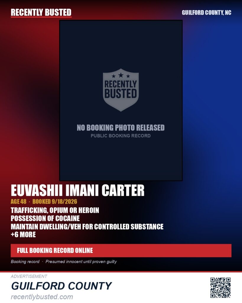 EUVASHII IMANI CARTER — arrest record card, Guilford County, North Carolina