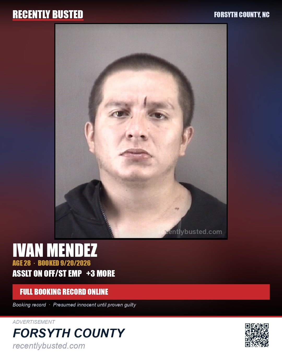 IVAN MENDEZ — arrest record card, Forsyth County, North Carolina