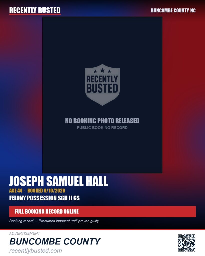 JOSEPH SAMUEL HALL — arrest record card, Buncombe County, North Carolina