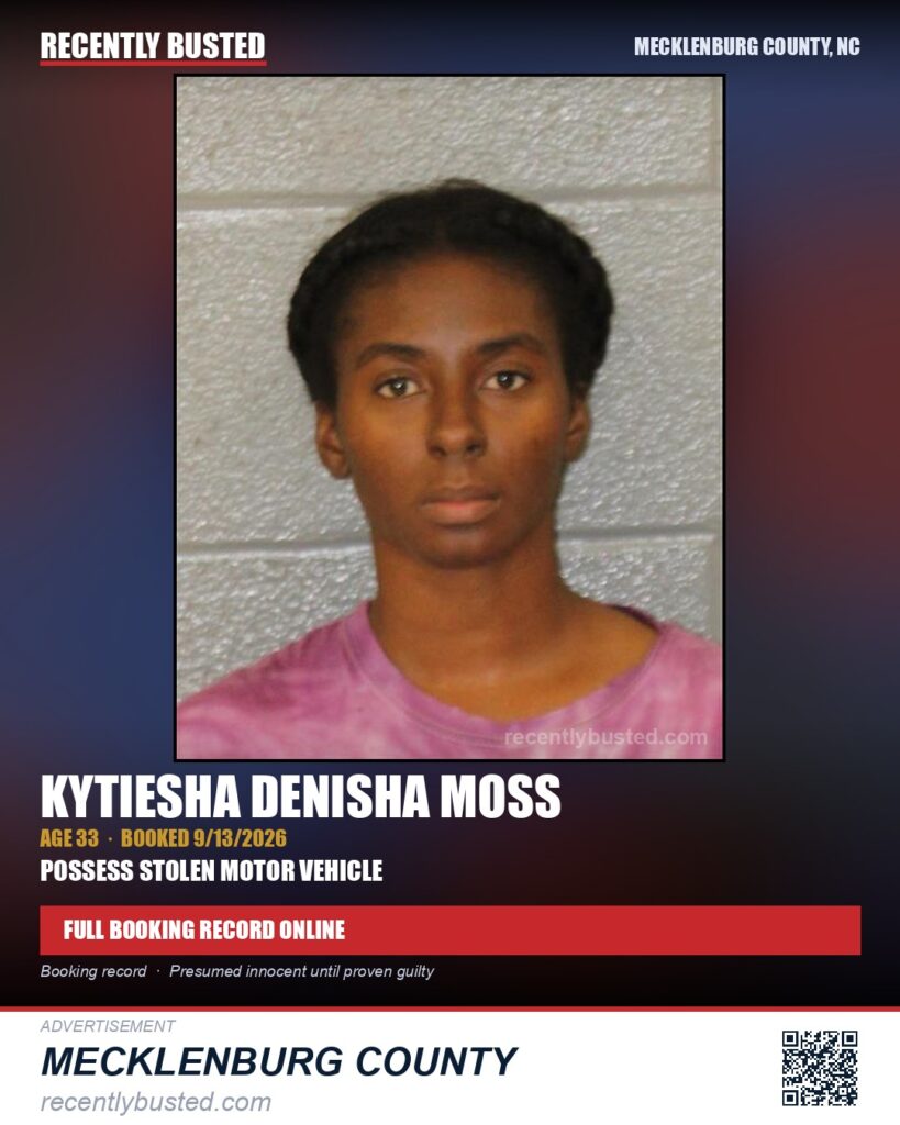 KYTIESHA DENISHA MOSS — arrest record card, Mecklenburg County, North Carolina