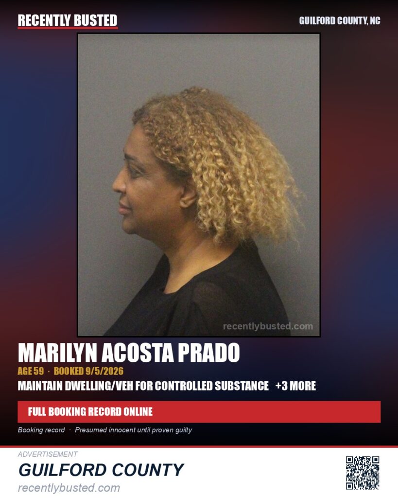 MARILYN ACOSTA PRADO — arrest record card, Guilford County, North Carolina