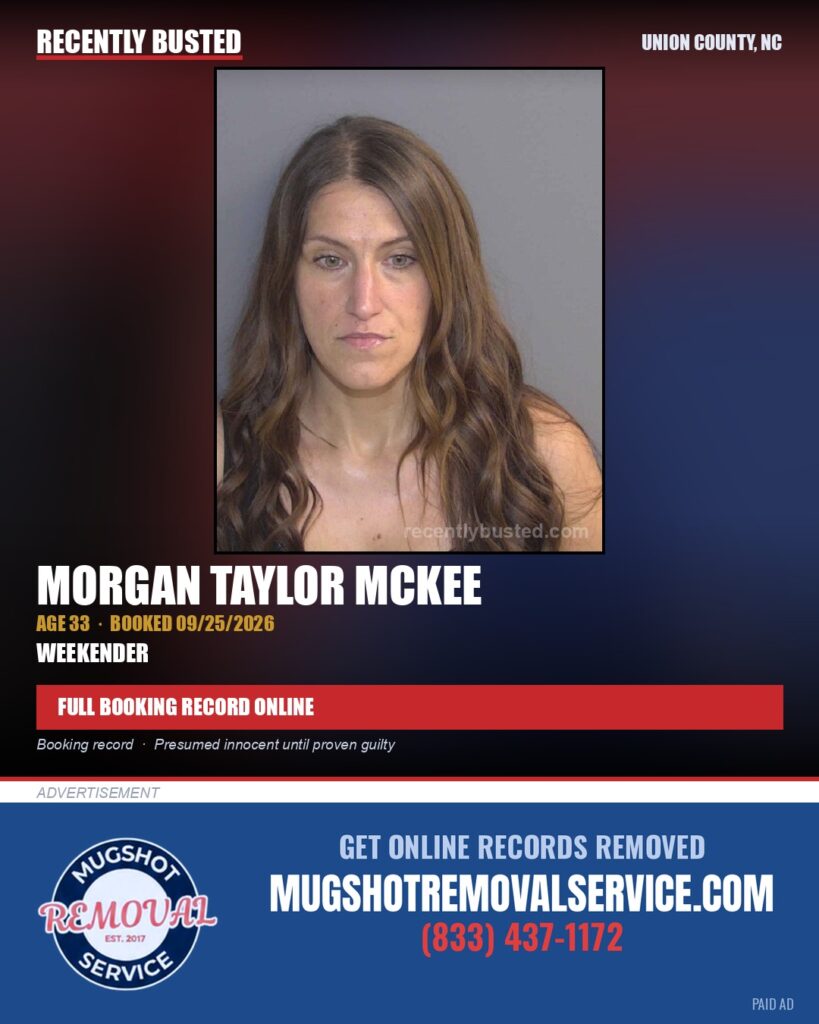 MCKEE, MORGAN TAYLOR — arrest record card, Union County, North Carolina