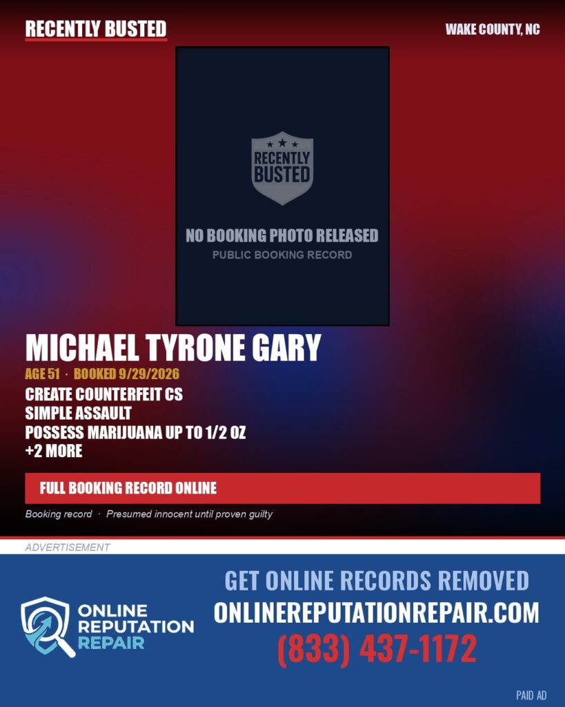 MICHAEL TYRONE GARY — arrest record card, Wake County, North Carolina