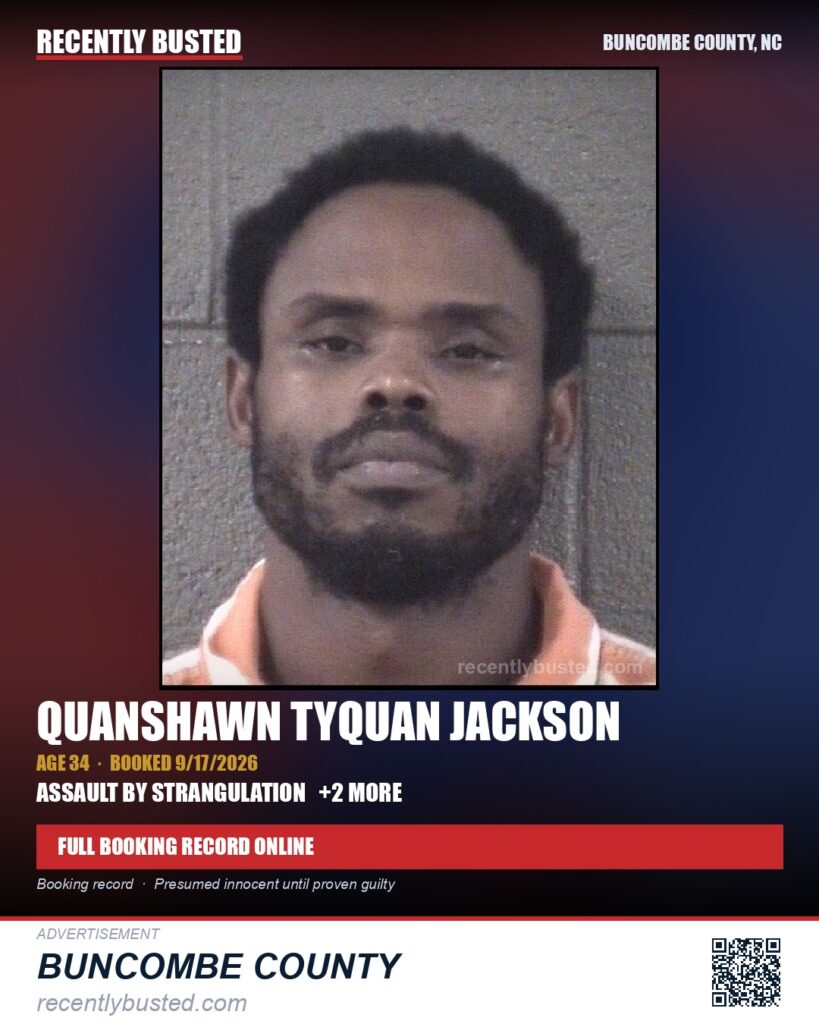 QUANSHAWN TYQUAN JACKSON — arrest record card, Buncombe County, North Carolina