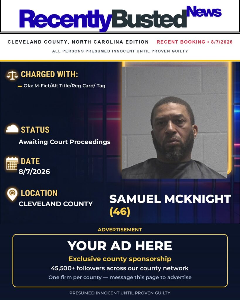 SAMUEL MCKNIGHT — arrest record card, Cleveland County