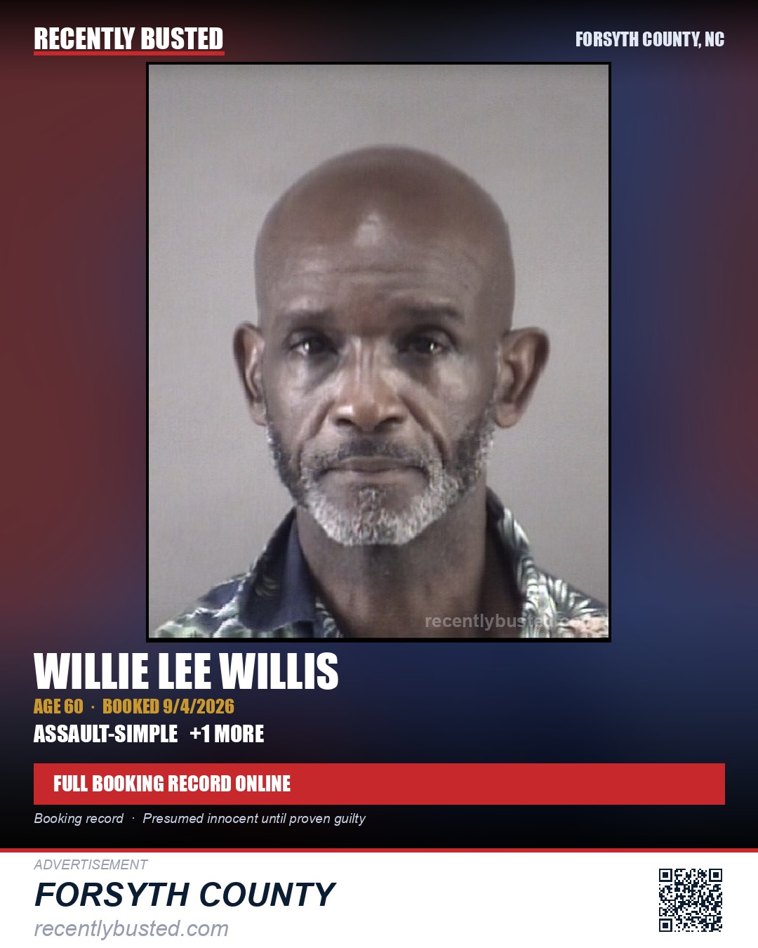 WILLIE LEE WILLIS — arrest record card, Forsyth County, North Carolina