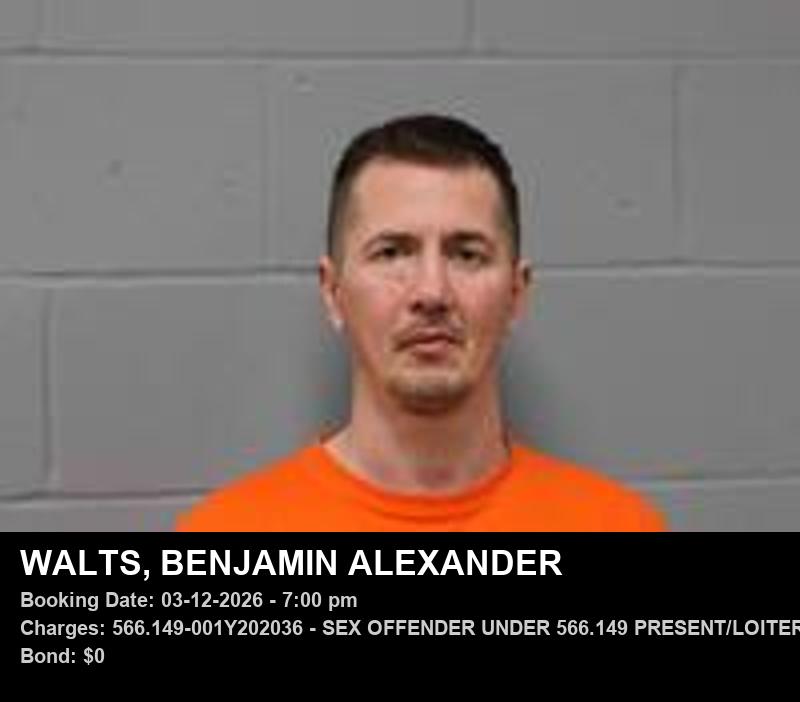 BENJAMIN ALEXANDER WALTS — arrest record card, Johnson County, Missouri