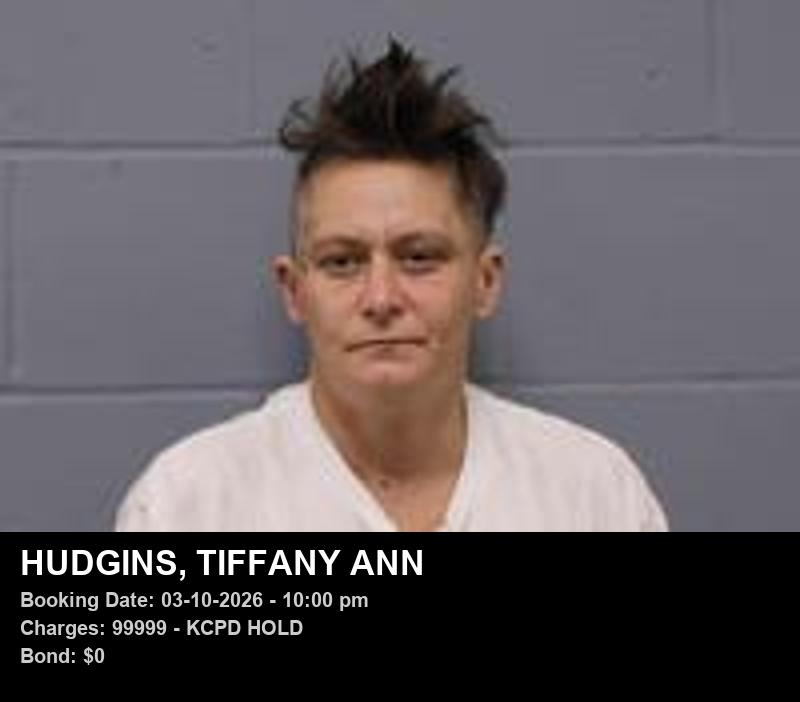 TIFFANY ANN HUDGINS — arrest record card, Johnson County, Missouri