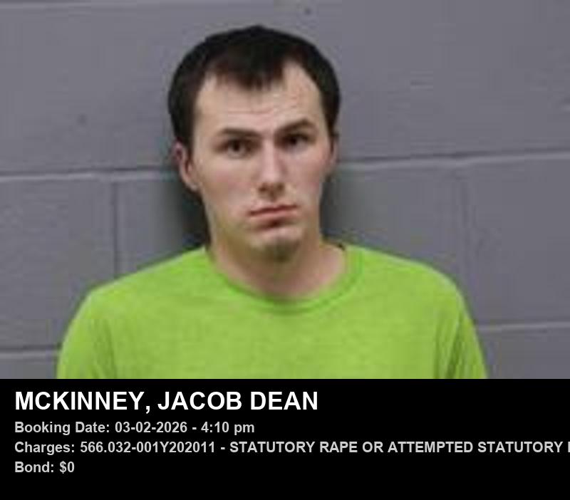 JACOB DEAN MCKINNEY — arrest record card, Johnson County, Missouri