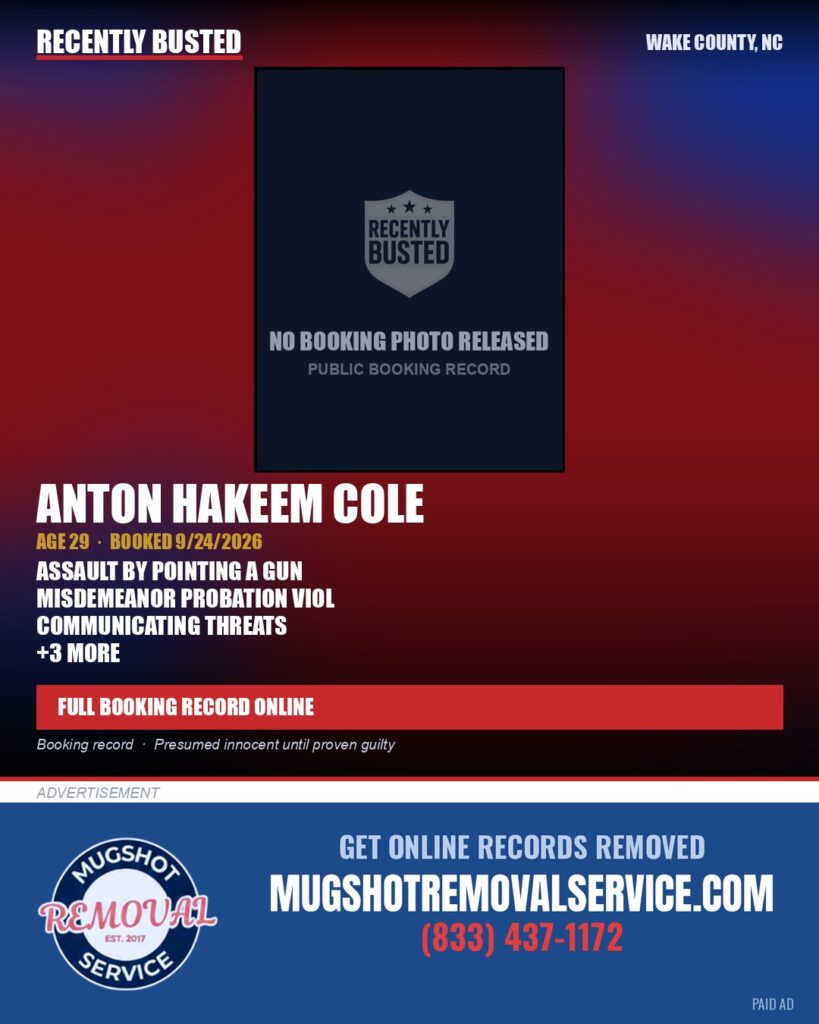 ANTON HAKEEM COLE — arrest record card, Wake County, North Carolina