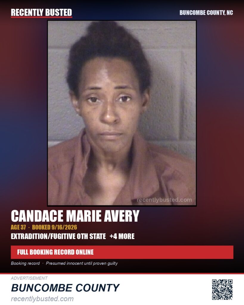 CANDACE MARIE AVERY — arrest record card, Buncombe County, North Carolina