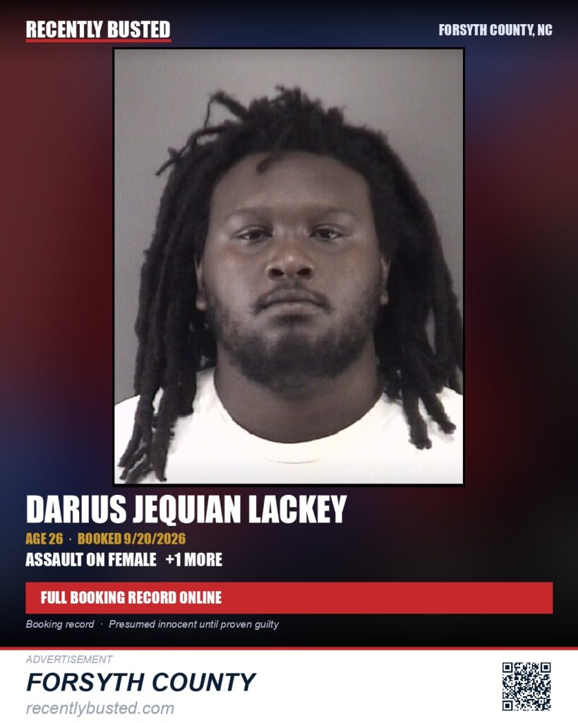 DARIUS JEQUIAN LACKEY — arrest record card, Forsyth County, North Carolina
