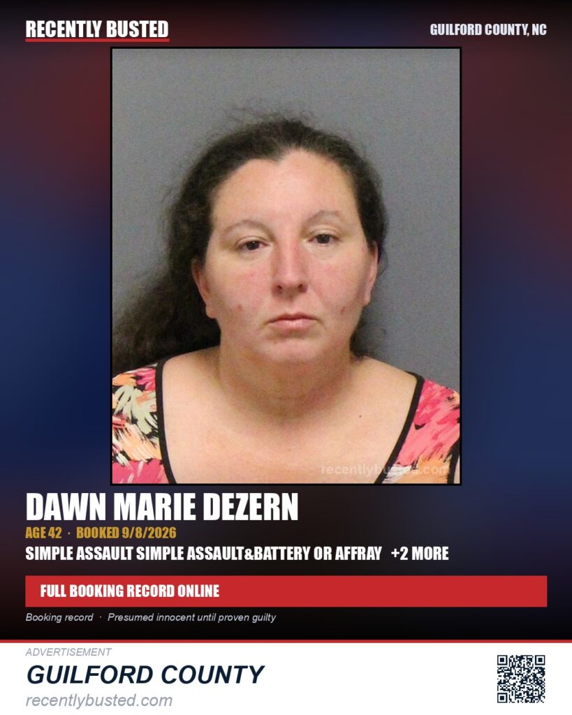 DAWN MARIE DEZERN — arrest record card, Guilford County, North Carolina
