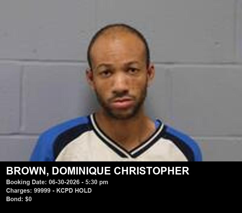 DOMINIQUE CHRISTOPHER BROWN — arrest record card, Johnson County, Missouri