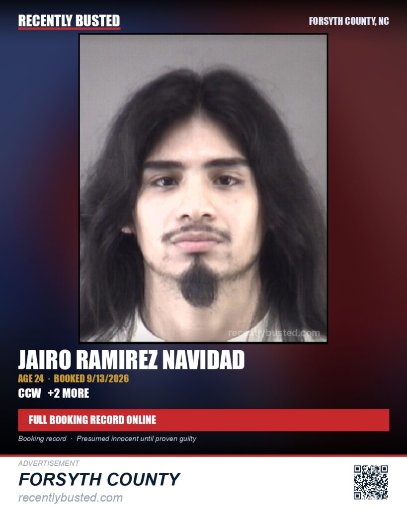 JAIRO RAMIREZ NAVIDAD — arrest record card, Forsyth County, North Carolina