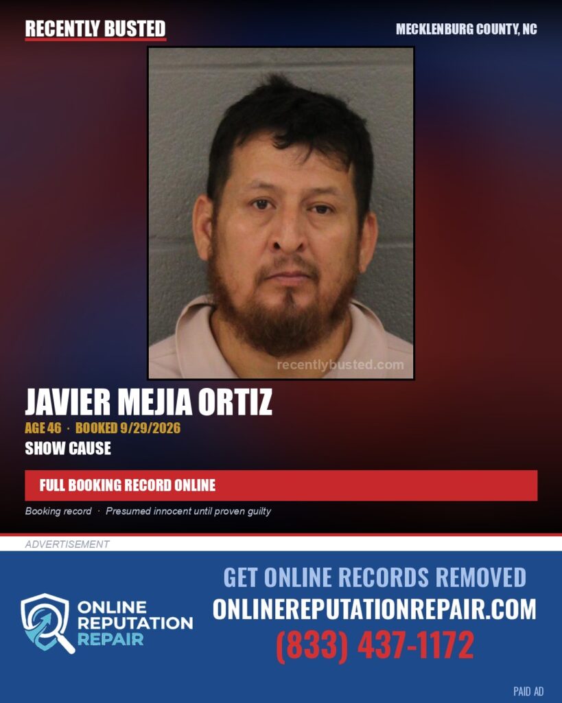 JAVIER MEJIA ORTIZ — arrest record card, Mecklenburg County, North Carolina