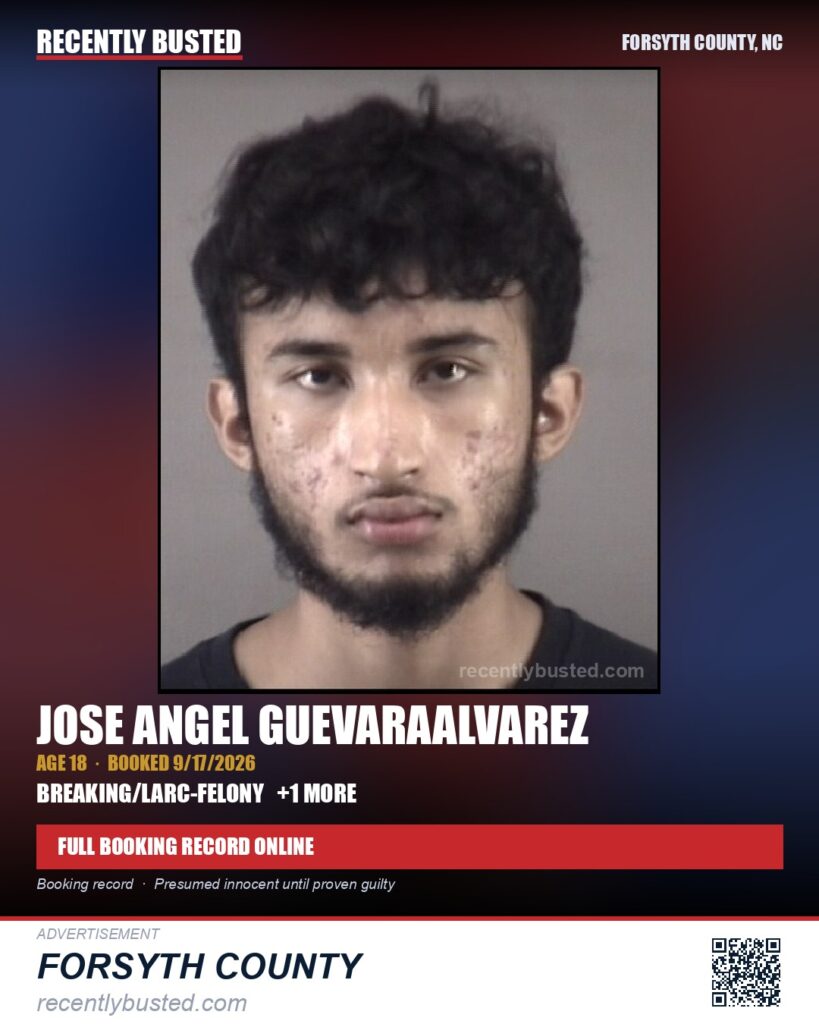 JOSE ANGEL GUEVARAALVAREZ — arrest record card, Forsyth County, North Carolina