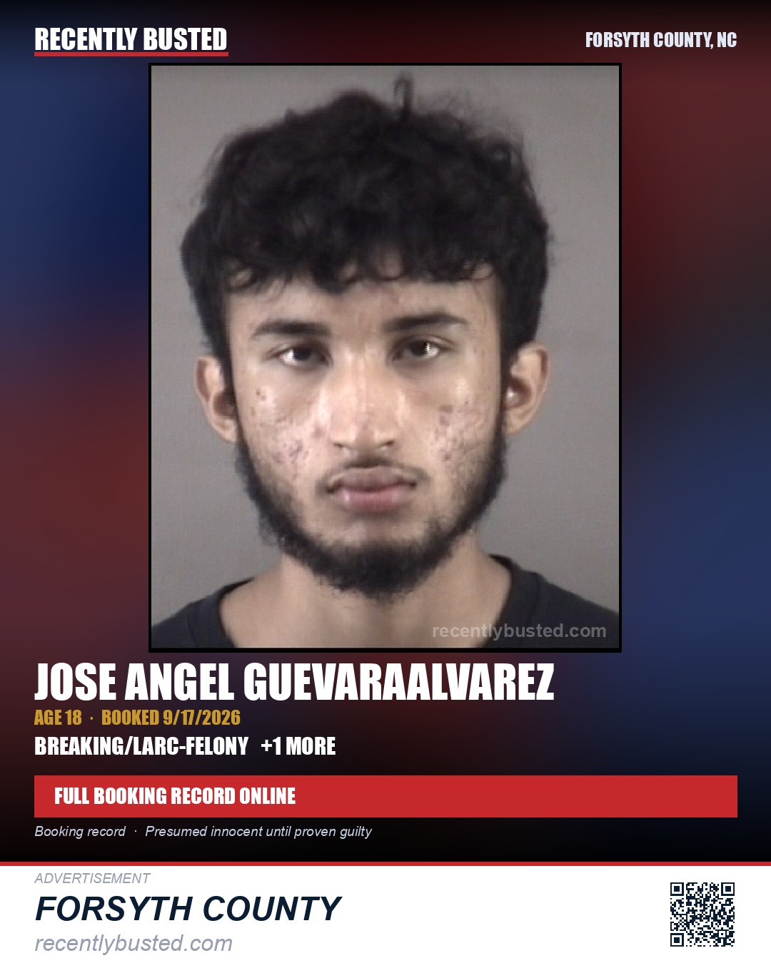 JOSE ANGEL GUEVARAALVAREZ — arrest record card, Forsyth County, North Carolina