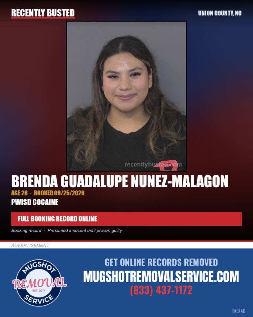 NUNEZ-MALAGON, BRENDA GUADALUPE — arrest record card, Union County, North Carolina