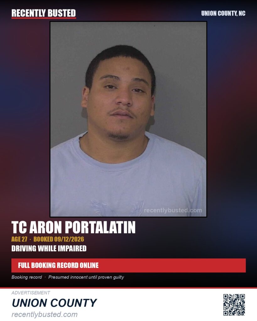 PORTALATIN, TC ARON — arrest record card, Union County, North Carolina