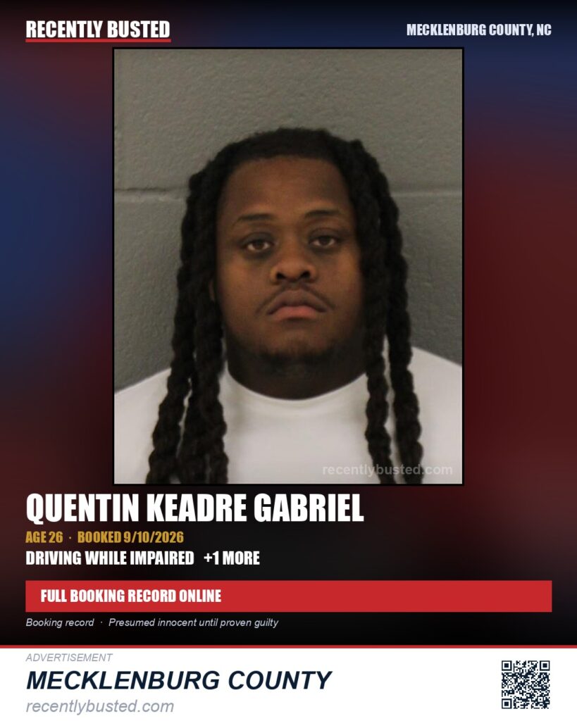 QUENTIN KEADRE GABRIEL — arrest record card, Mecklenburg County, North Carolina