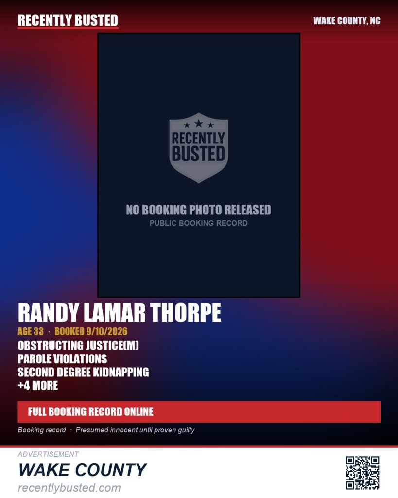 RANDY LAMAR THORPE — arrest record card, Wake County, North Carolina