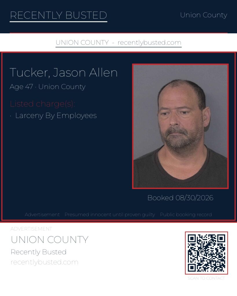 TUCKER, JASON ALLEN — arrest record card, Union County, North Carolina