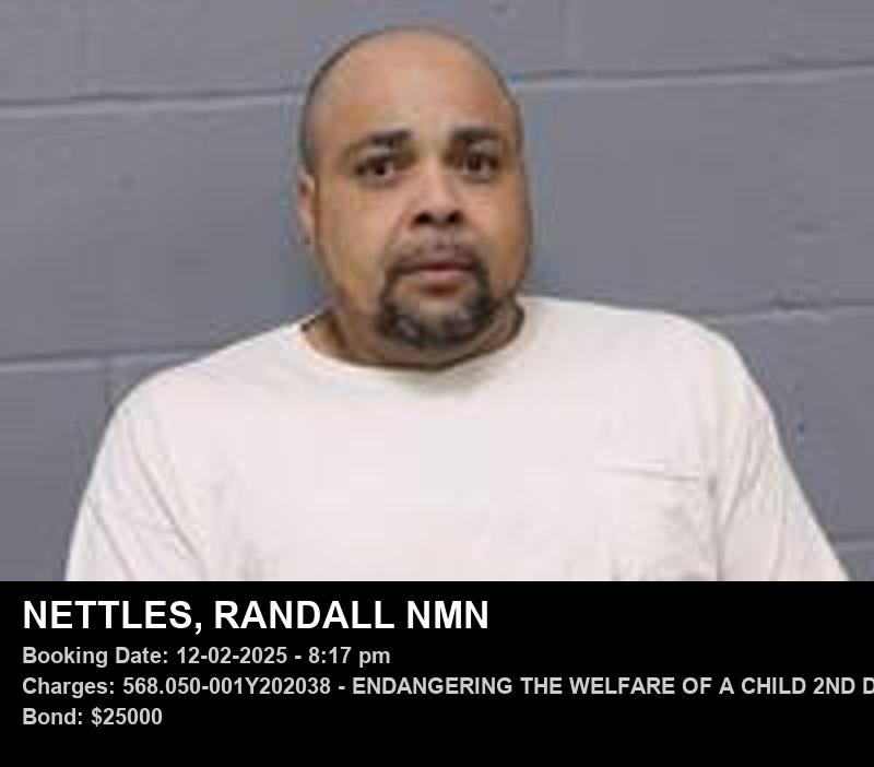 RANDALL NMN NETTLES — arrest record card, Johnson County, Missouri
