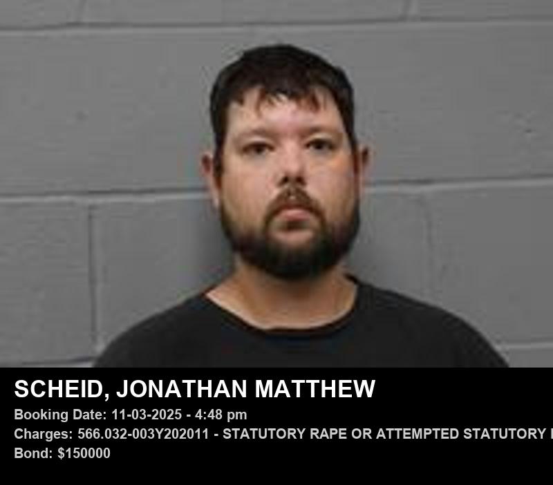 JONATHAN MATTHEW SCHEID — arrest record card, Johnson County, Missouri