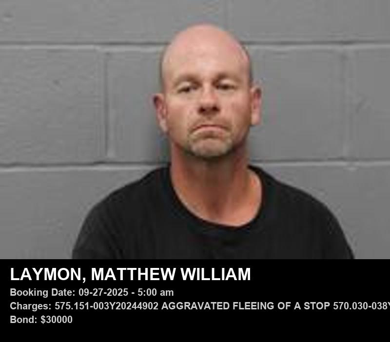 MATTHEW WILLIAM LAYMON — arrest record card, Johnson County, Missouri