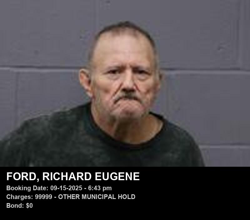 RICHARD EUGENE FORD — arrest record card, Johnson County, Missouri