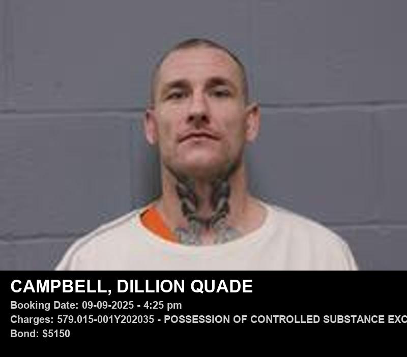 DILLION QUADE CAMPBELL — arrest record card, Johnson County, Missouri