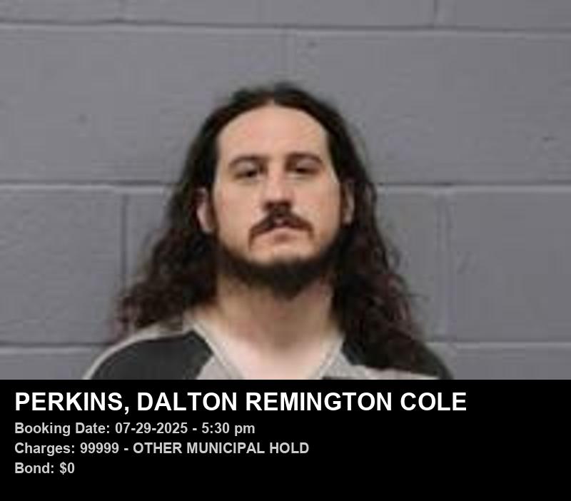 DALTON REMINGTON COLE PERKINS — arrest record card, Johnson County, Missouri