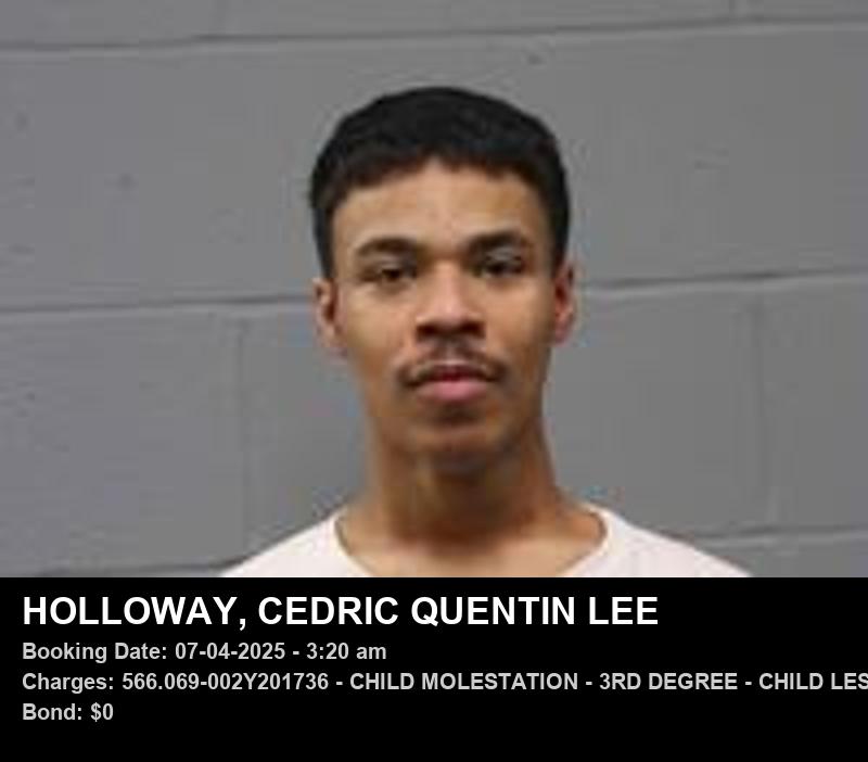 CEDRIC QUENTIN LEE HOLLOWAY — arrest record card, Johnson County, Missouri