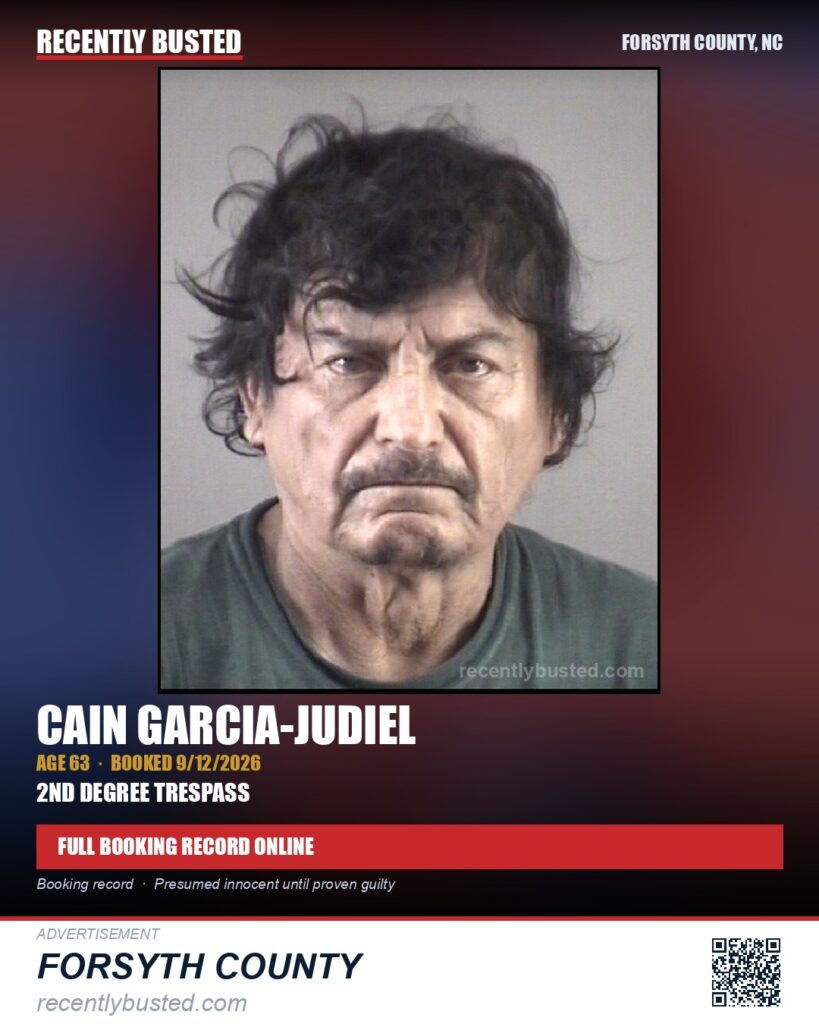 CAIN GARCIA-JUDIEL — arrest record card, Forsyth County, North Carolina