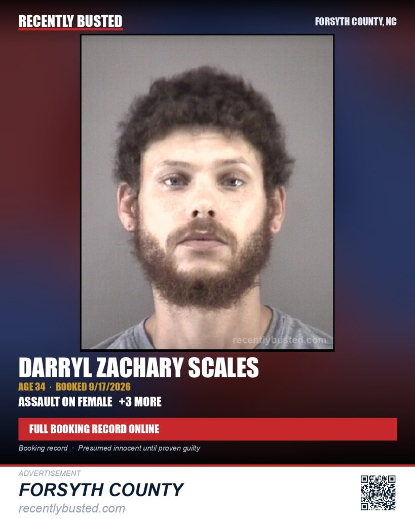 DARRYL ZACHARY SCALES — arrest record card, Forsyth County, North Carolina