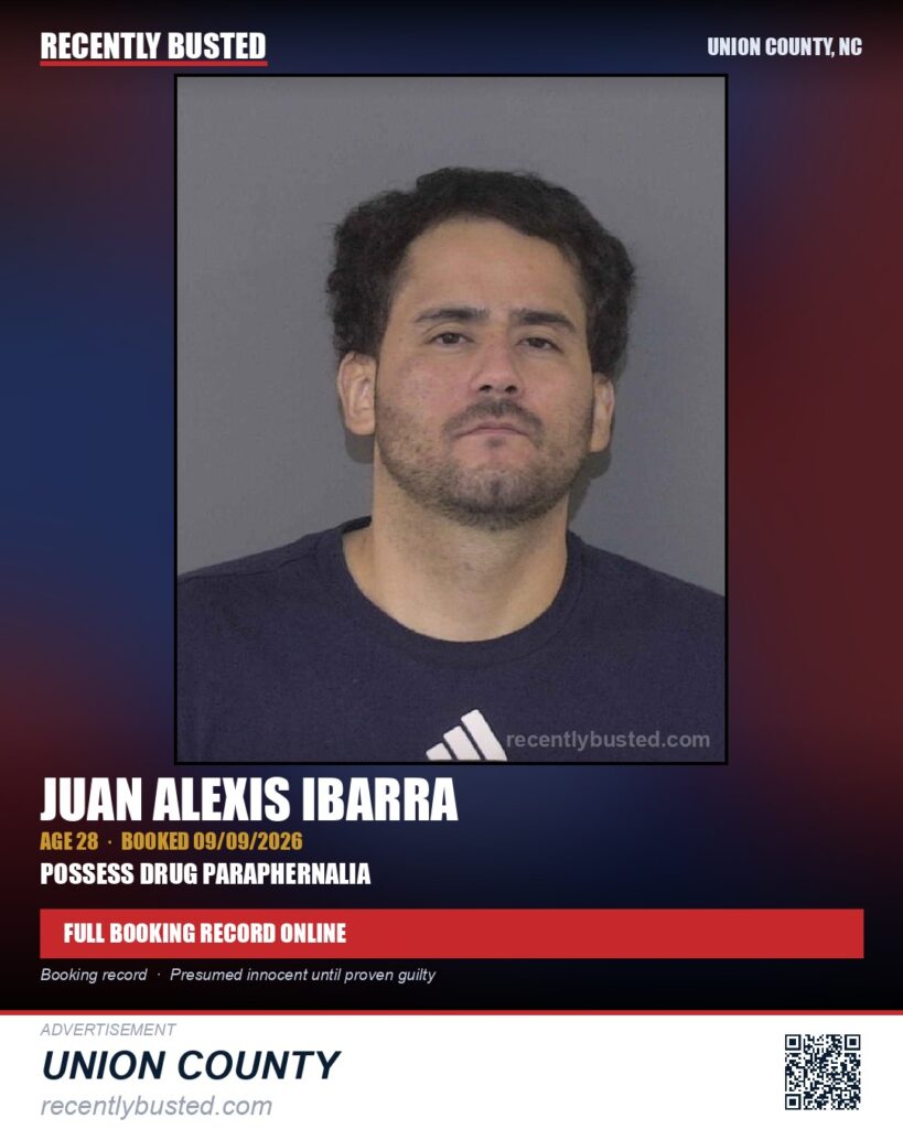 IBARRA, JUAN ALEXIS — arrest record card, Union County, North Carolina