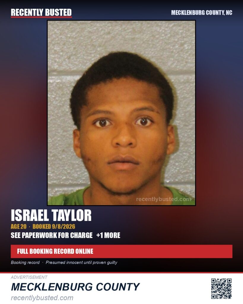 ISRAEL TAYLOR — arrest record card, Mecklenburg County, North Carolina